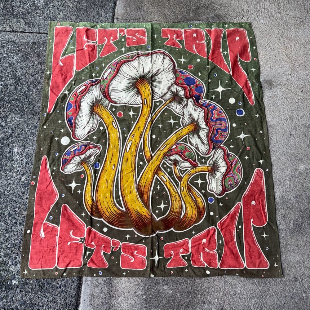 Let’s Trip Psychedelic Mushroom Graphic Tapestry from Earthbound Trading Co